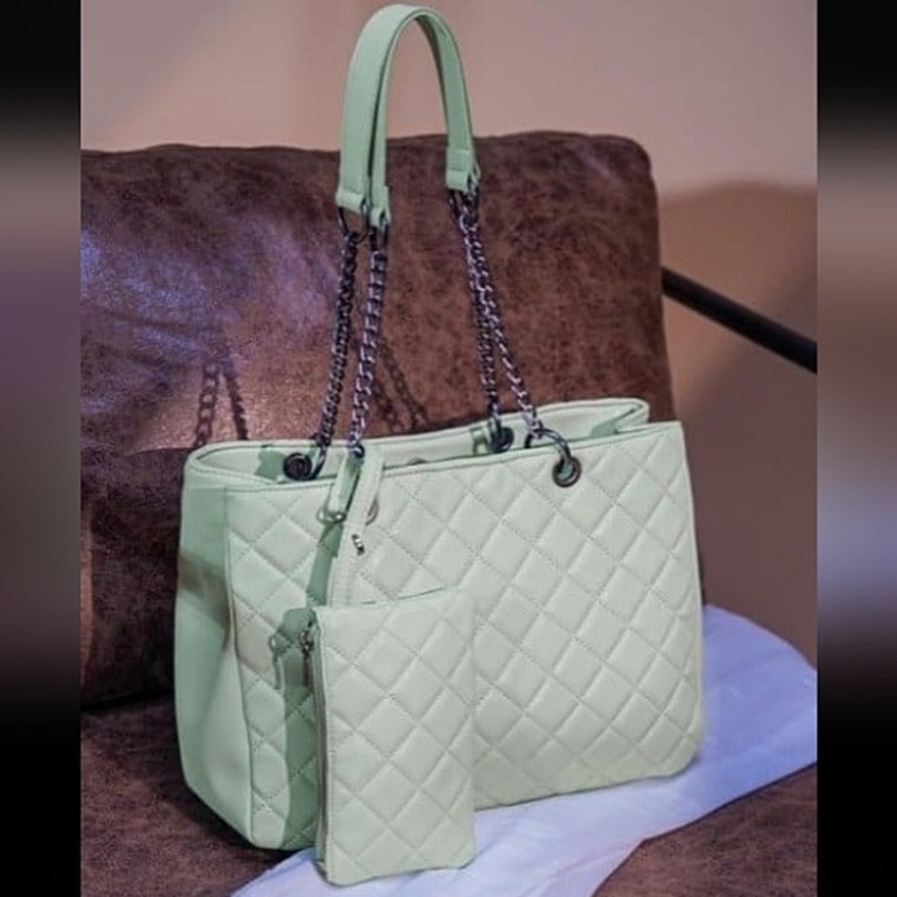 NWT Montana West Handbags Quilted Tote Bag Chain Shoulder Bag, 2Pcs Set